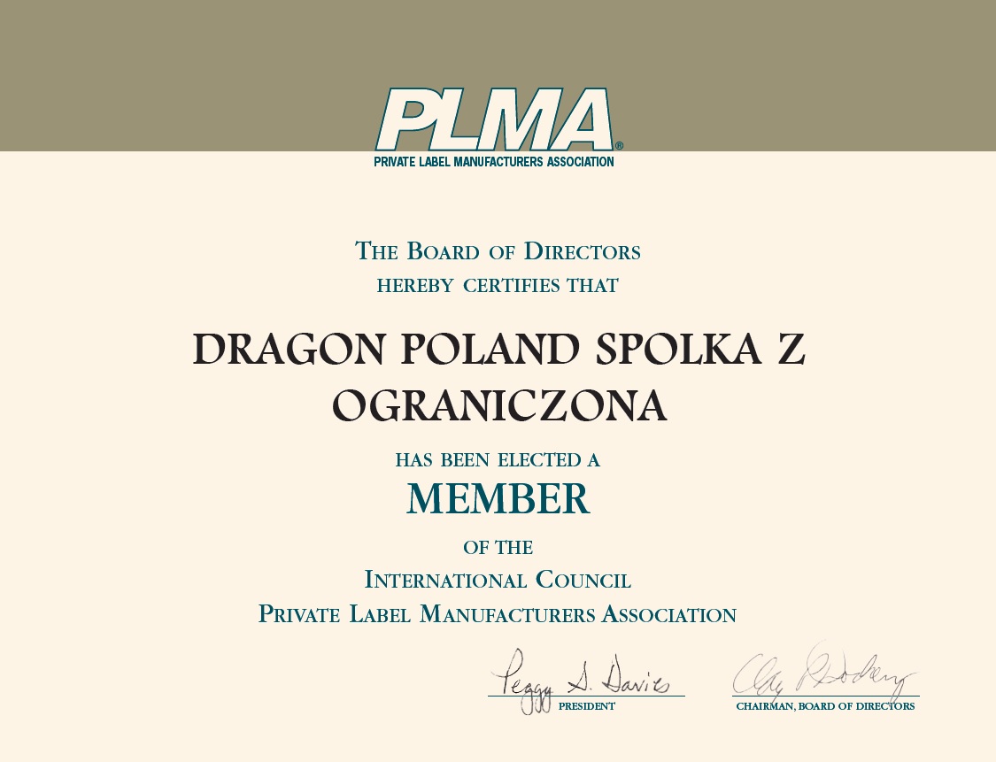 Firma Dragon Poland została członkiem Privat Label Manufacturers Association (PLMA)