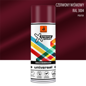 Emalia uniwersalna w aerozolu czerwony wiśniowy RAL3004 400ml Dragon