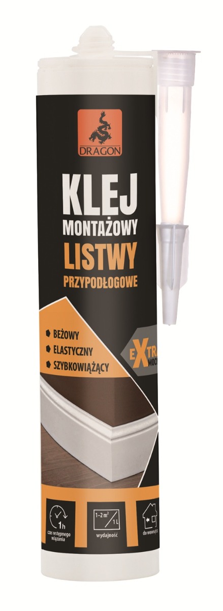 Klej montażowy Dragon do listew przypodłogowych – produkt w kartuszu z aplikatorem