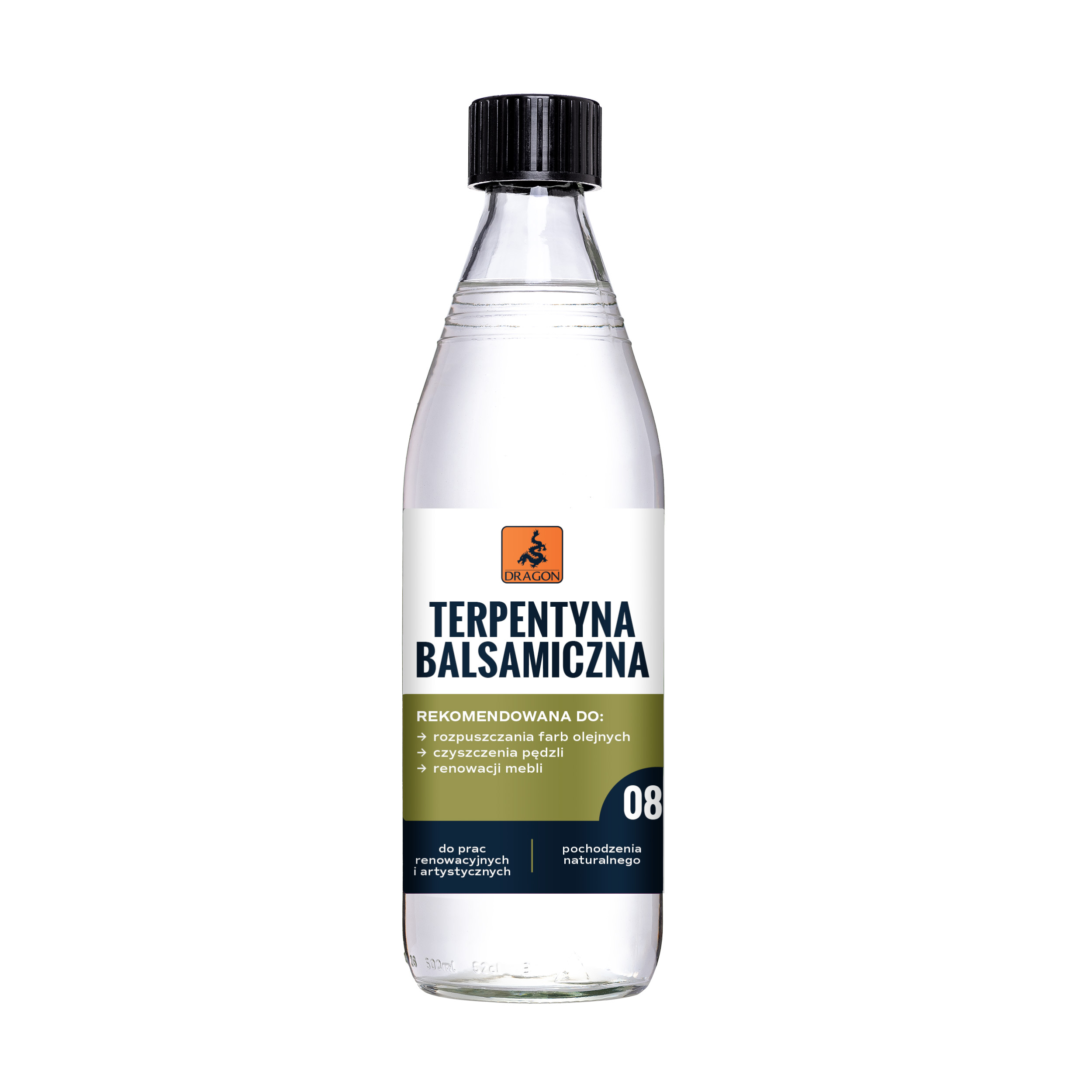 szkalna butelka terpentyny balsamicznej firmy Dragon